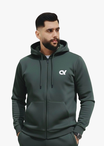 Men’s Premium Winter Full-Zip Hoodie Tracksuit Set - Sage Green