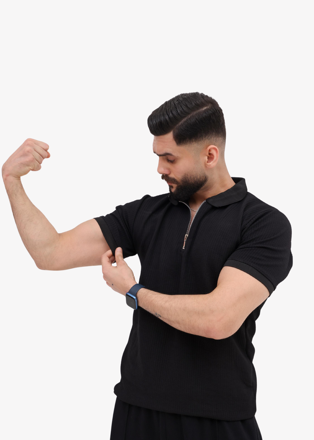 Modern Ribbed Zip Polo – Deep Black