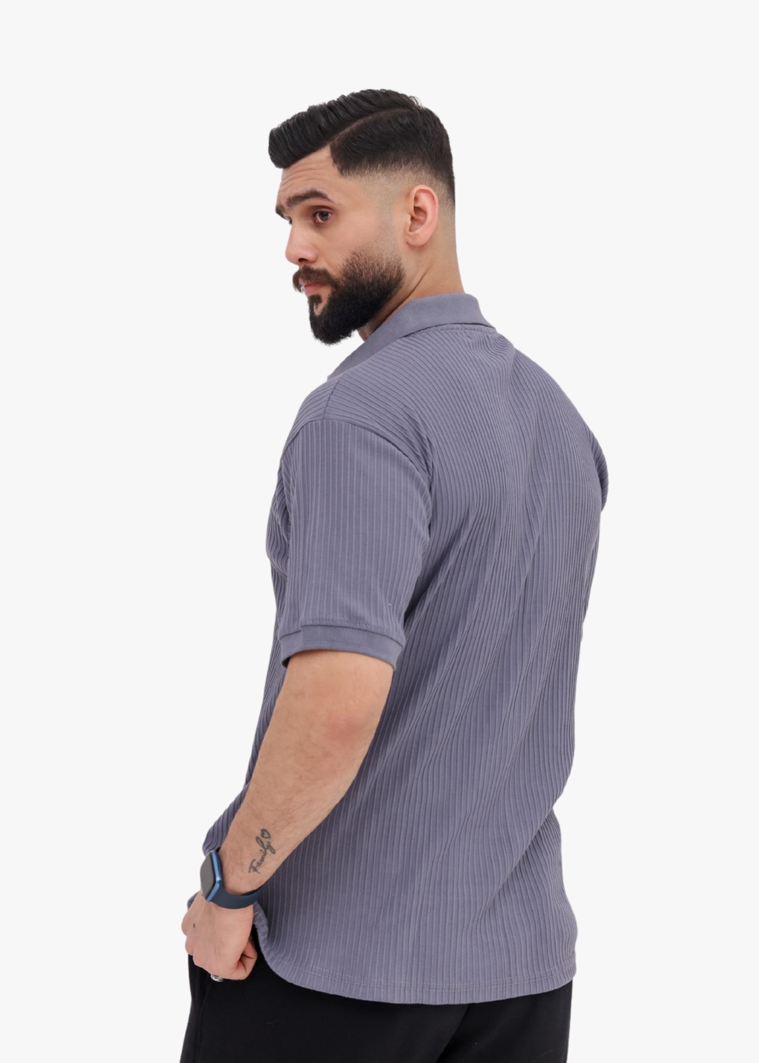 Ribbed Half-Zip Polo T-Shirt – Slate Gray