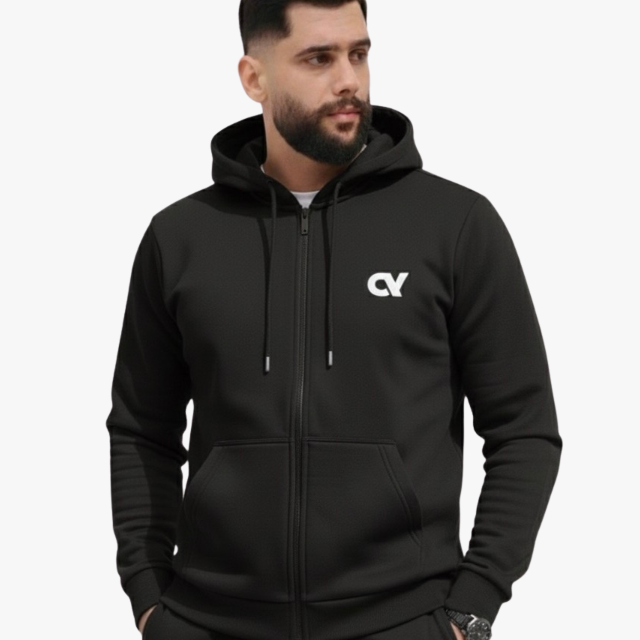 Men’s Premium Winter Full-Zip Hoodie Tracksuit Set - Black