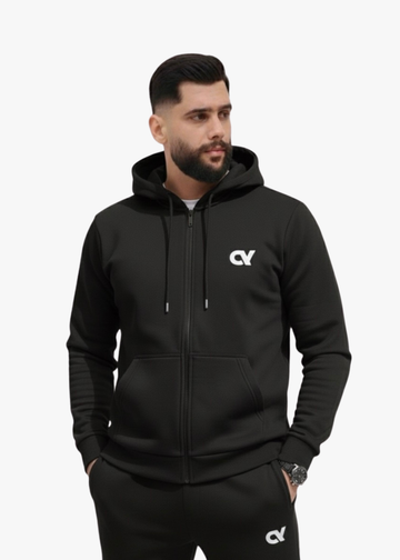 Men’s Premium Winter Full-Zip Hoodie Tracksuit Set - Black