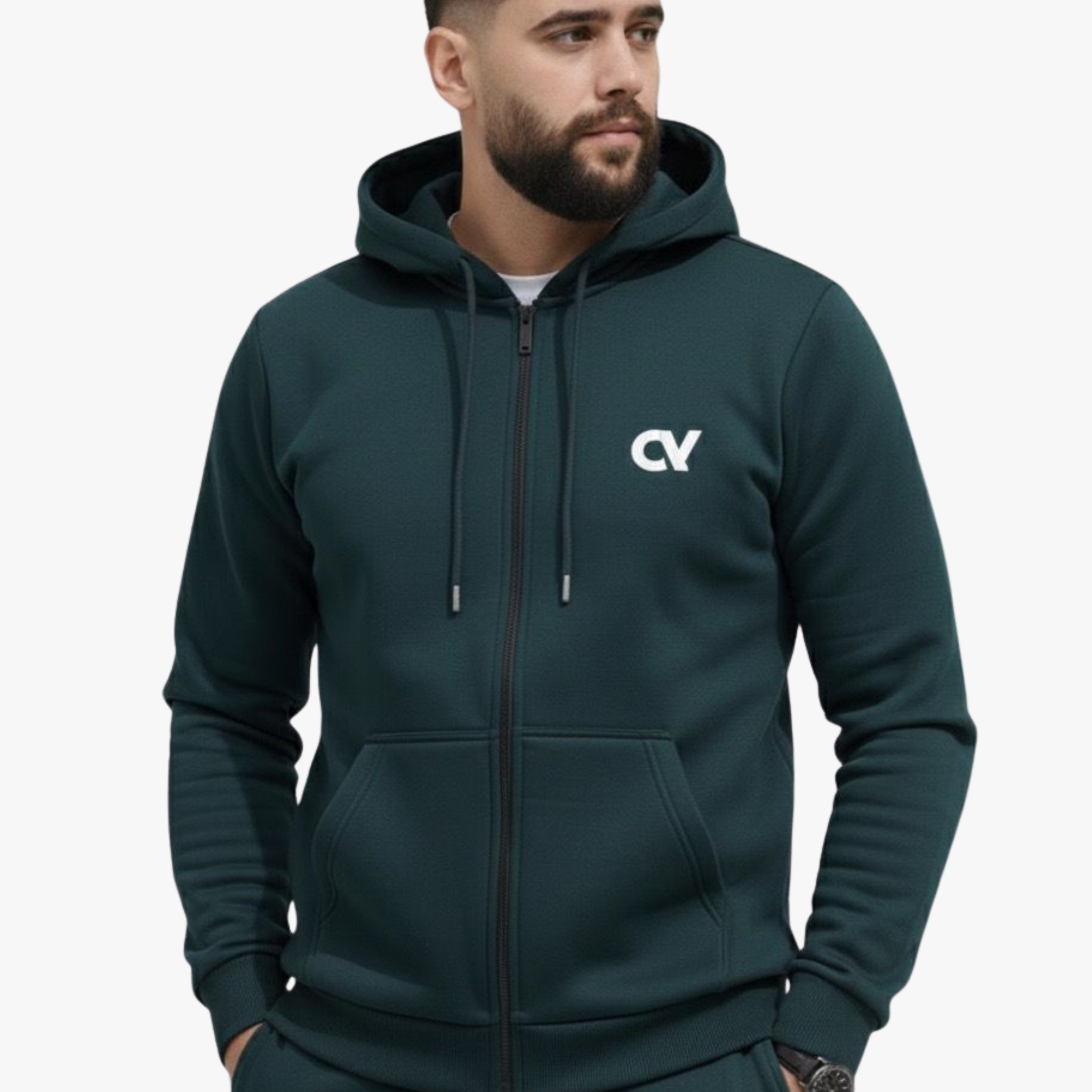 Men’s Premium Winter Full-Zip Hoodie Tracksuit Set - Dark teal