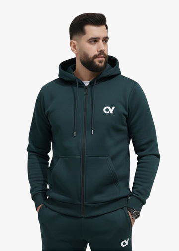 Men’s Premium Winter Full-Zip Hoodie Tracksuit Set - Dark teal